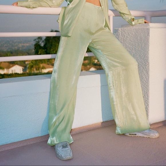 Nasty Gal Pants - Your Shine is Now Satin Wide-Leg Pants